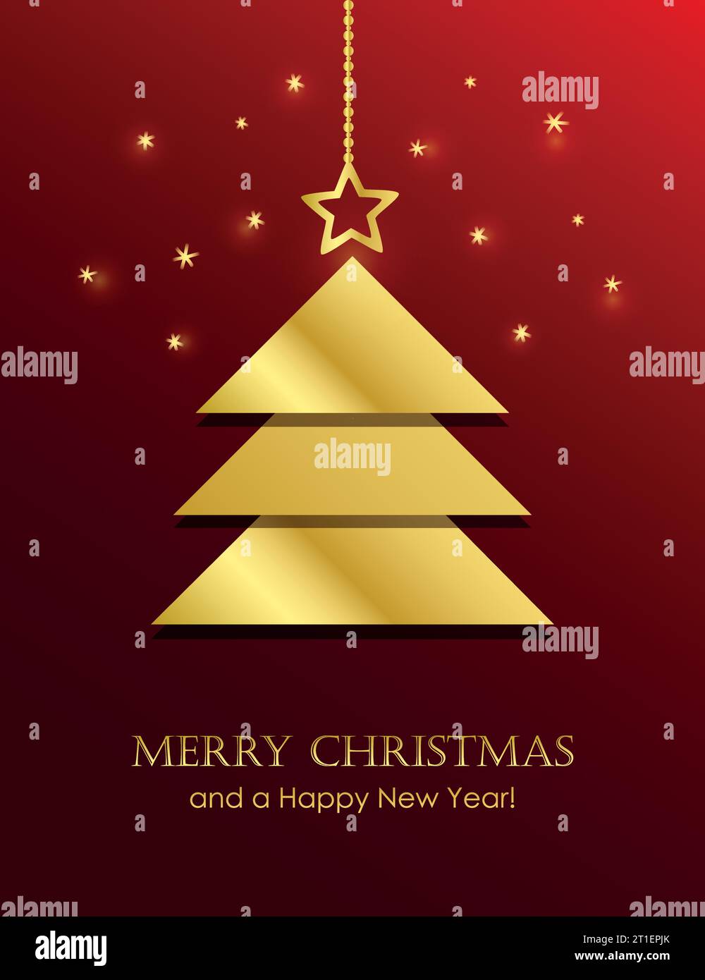 christmas greeting card with golden fir tree vector illustration Stock ...