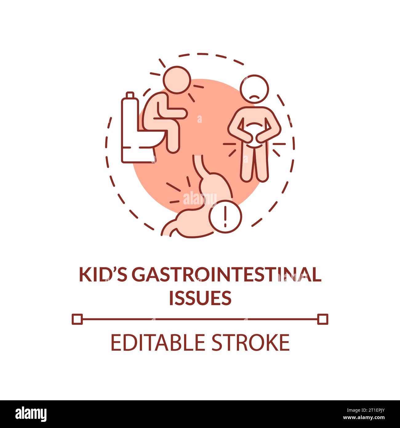 2D editable thin line icon kids gastrointestinal issues concept