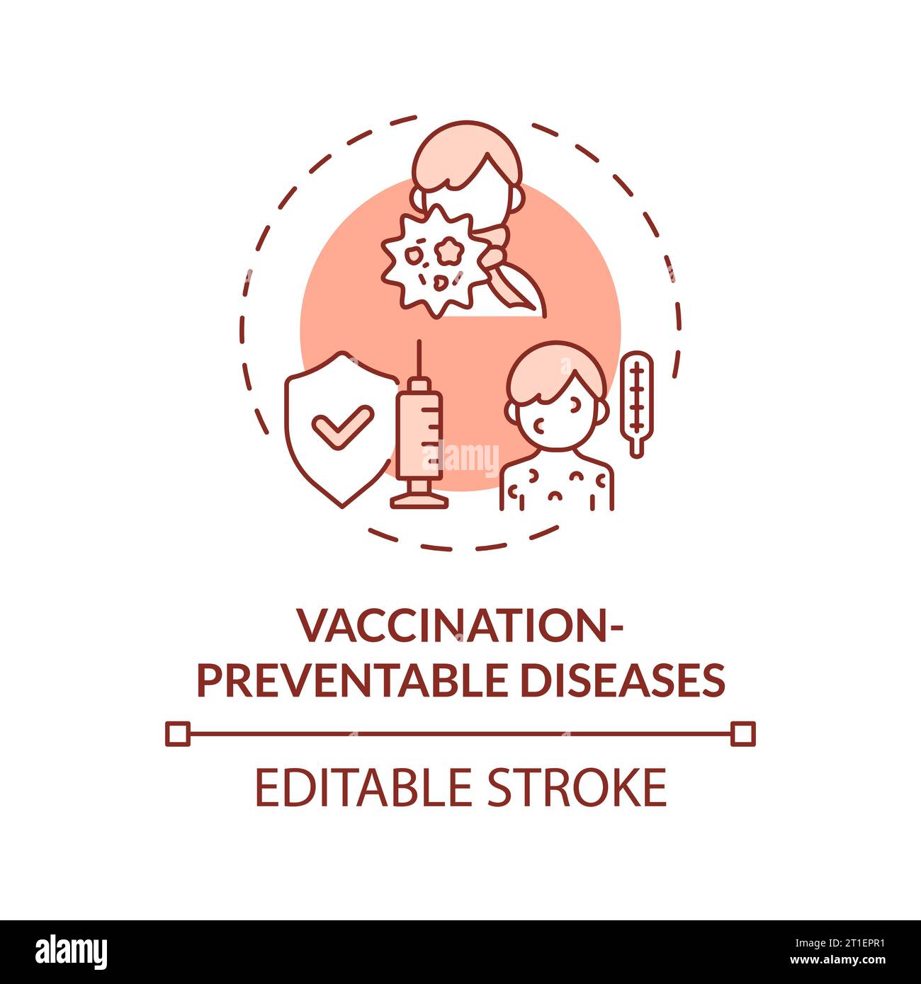 Thin line red icon vaccination preventable diseases concept Stock Vector