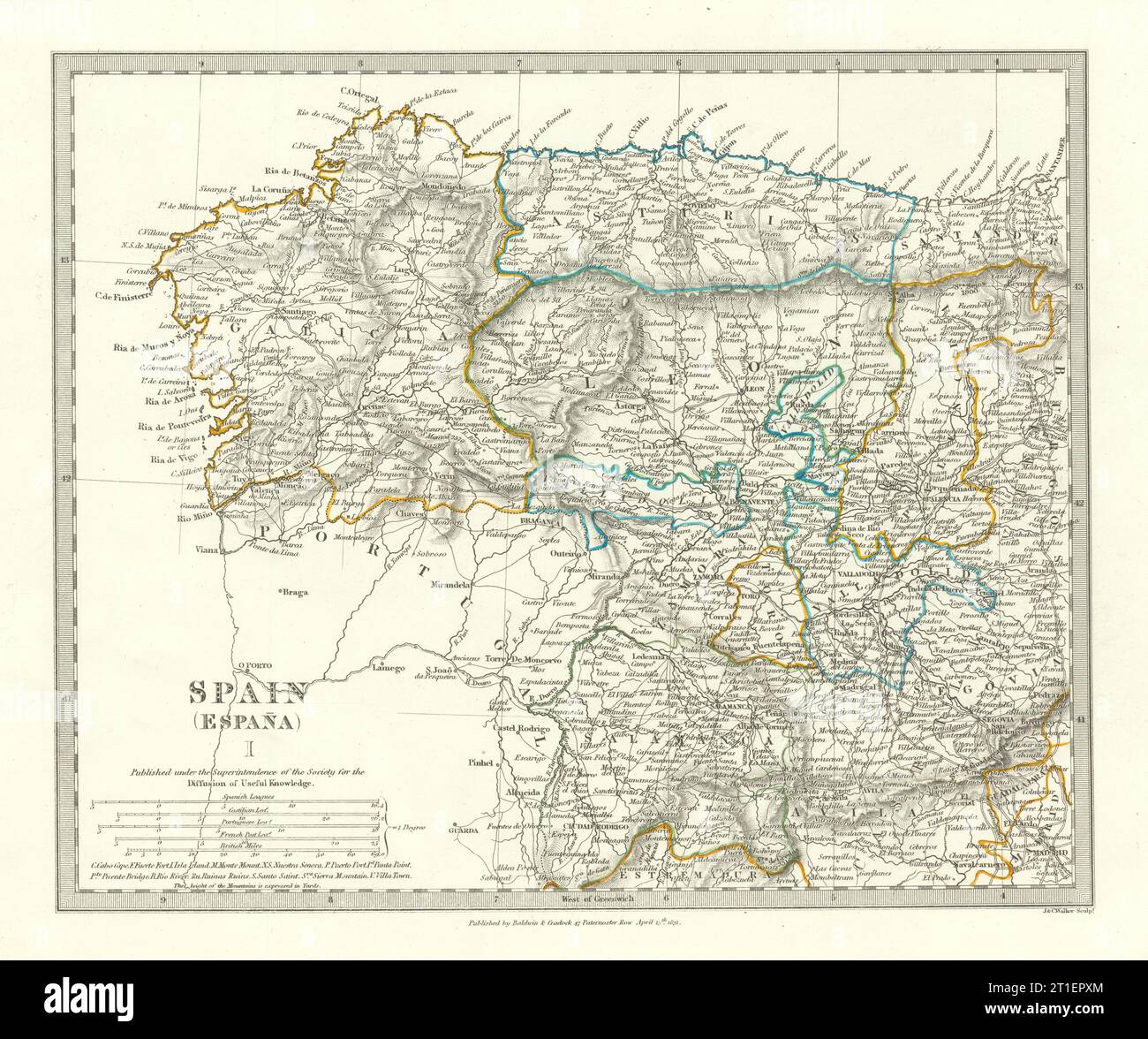 SPAIN NW. Galicia Leon Asturias Zamora Palencia Toro Salamanca. SDUK 1844 map Stock Photo
