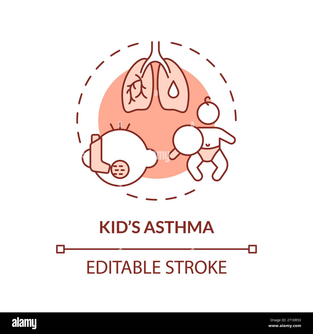 2D customizable thin line red icon kids asthma concept Stock Vector