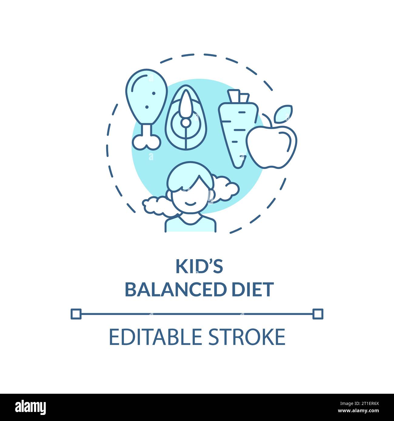 2D customizable thin line icon kids balanced diet concept Stock Vector