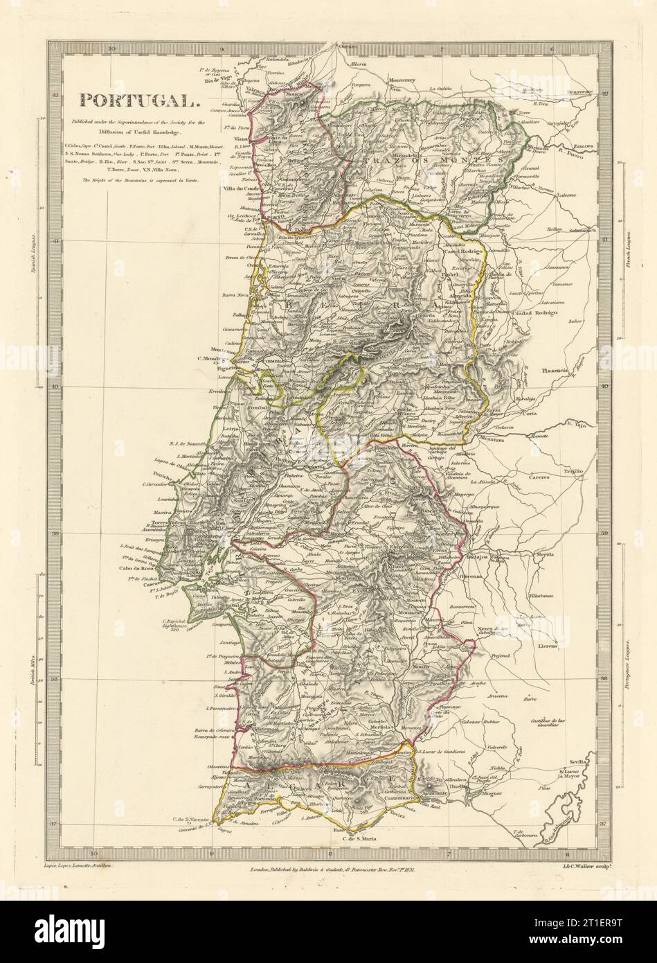 PORTUGAL. Provinces.Algarve Alentejo Estremadura Beira etc. SDUK 1844 old map Stock Photo