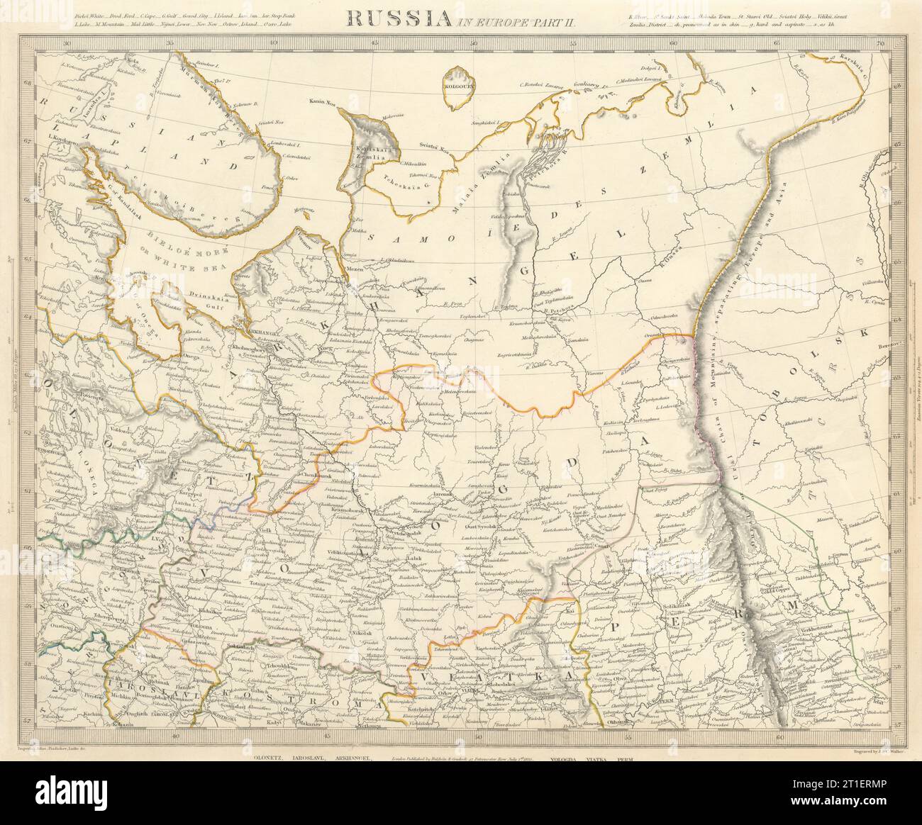 RUSSIA.Arkhangelsk Vologda VIatka Perm Olontez Iaroslavl.SDUK 1844 old map Stock Photo