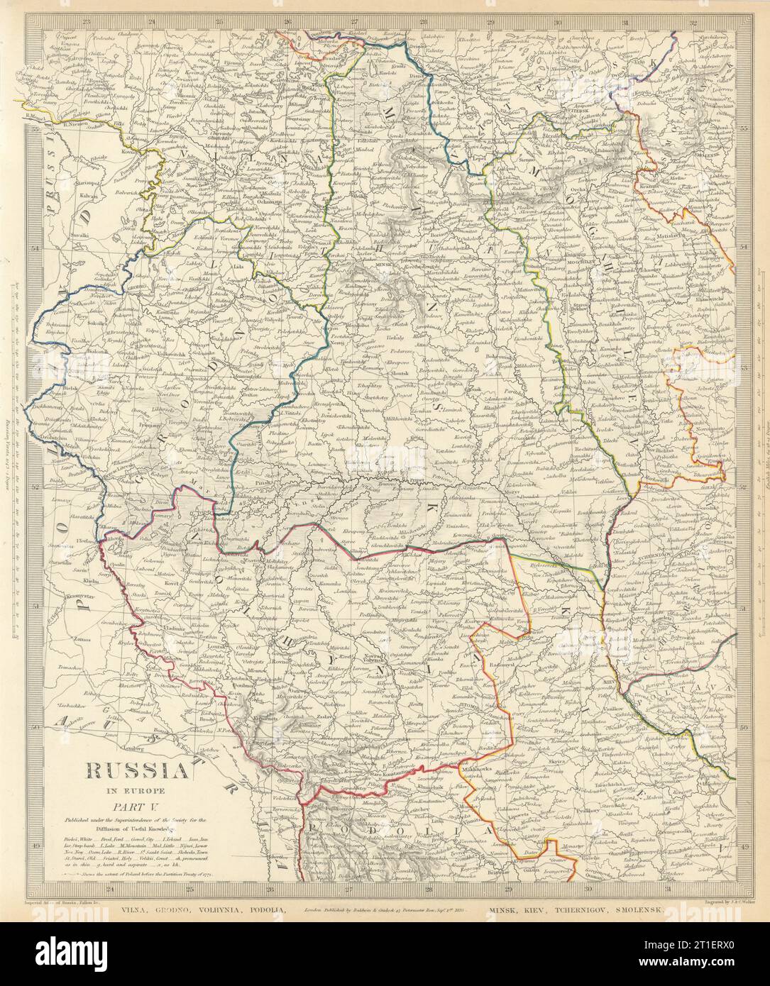EASTERN EUROPE.Vilna Grodno Volhynia Podoiva Minsk Kiev Smolensk.SDUK 1844 map Stock Photo