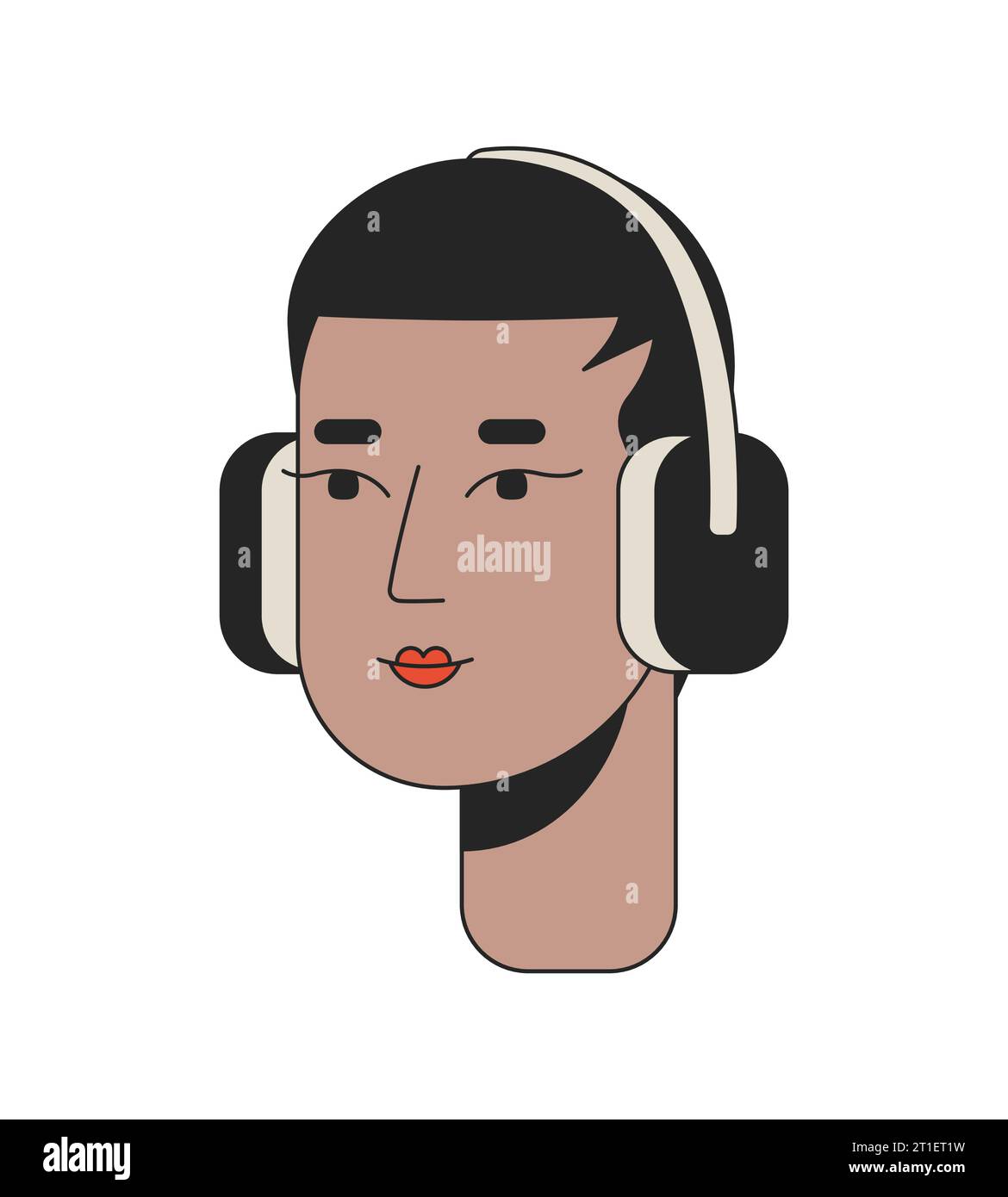 Black Short Haired Woman Wearing Headphones 2d Linear Cartoon Character