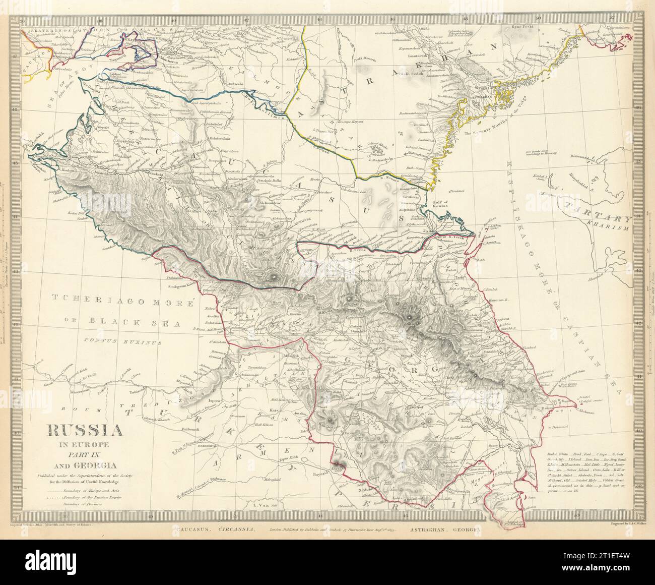 CAUCASUS. Russia Circassia Astrakhan Georgia Azerbaijan. SDUK 1844 old map Stock Photo