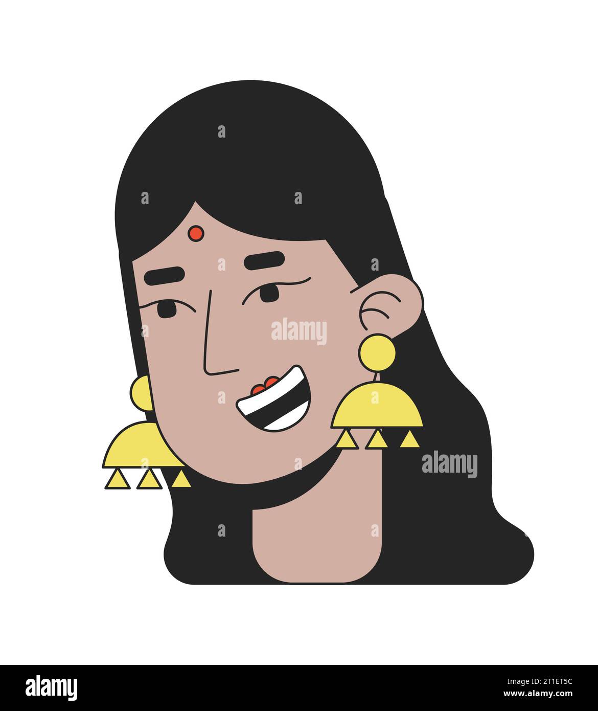 Traditional hindu woman smiling 2D linear cartoon character head Stock Vector