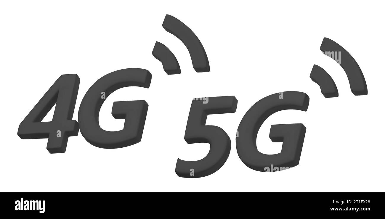 3D vector 4G, 5G icons. Wireless communication technology concept. High speed data wireless connection symbols. 3D render illustration isolated on a w Stock Vector