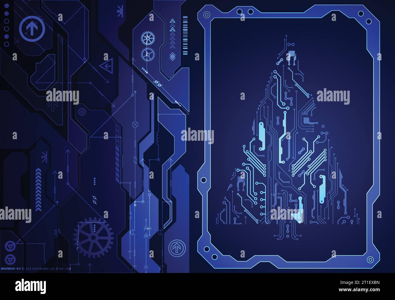 Technology christmas tree from digital electronic circuit. Stock Vector