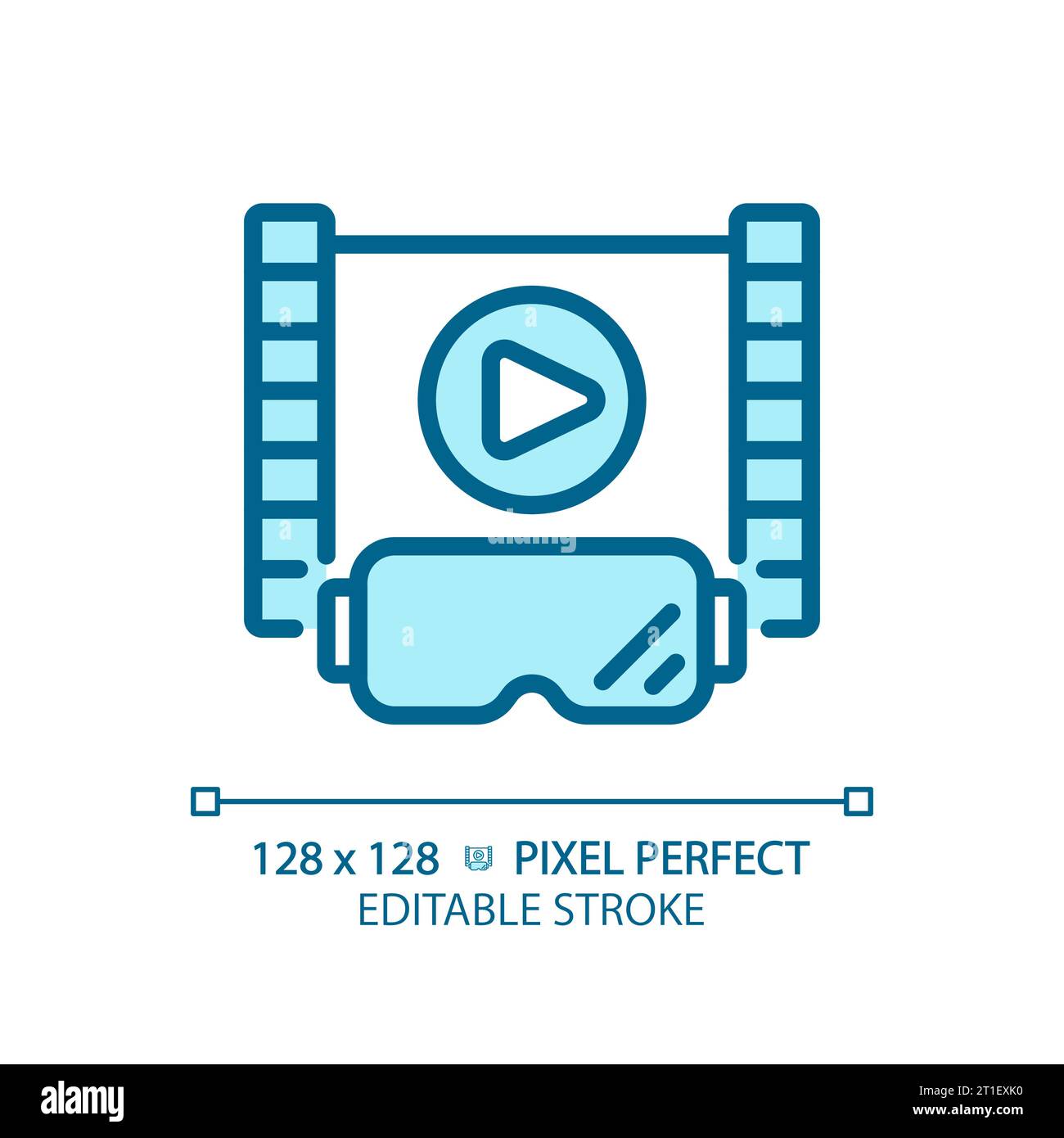 2D thin linear blue VR goggles and entertainment icon Stock Vector