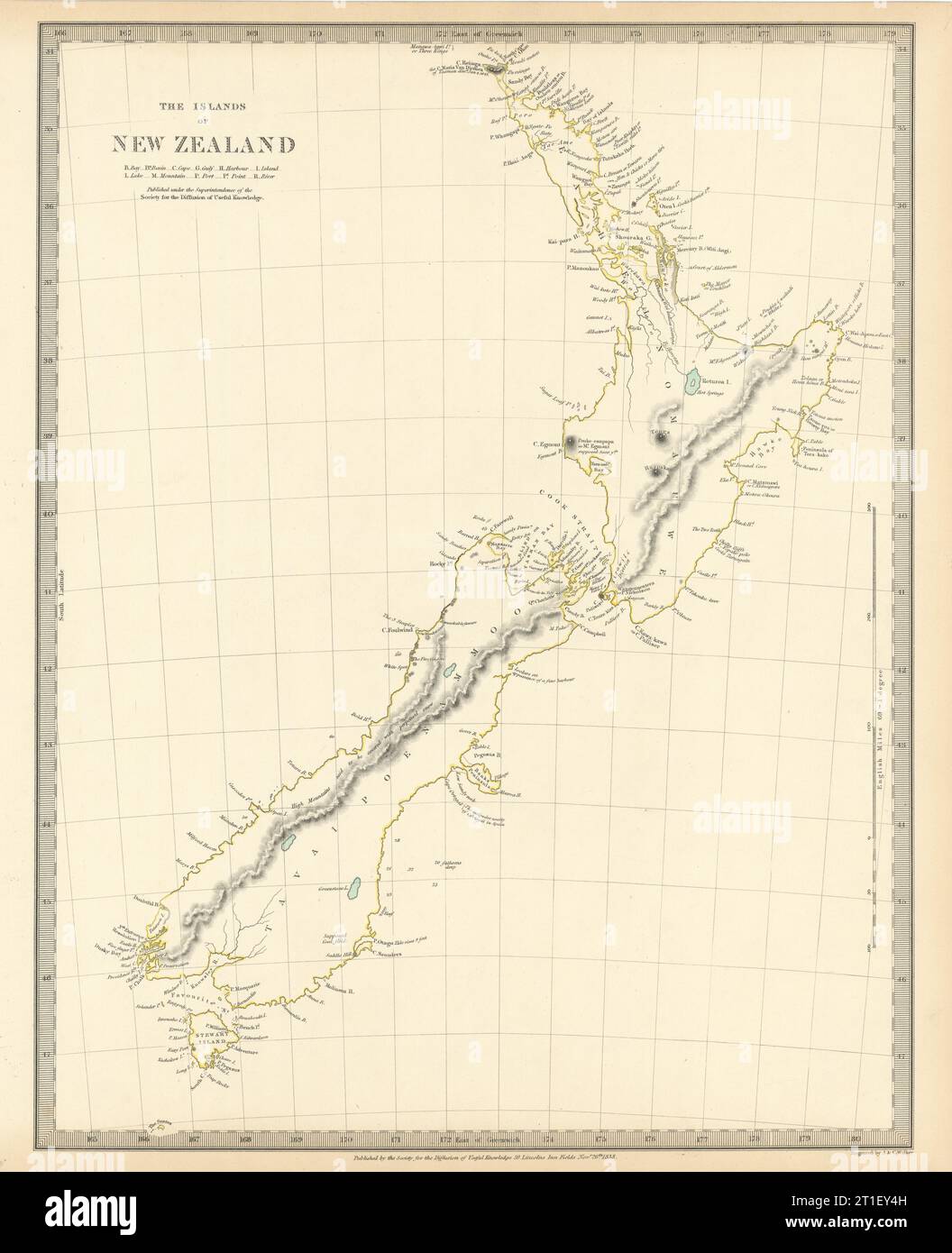 NEW ZEALAND. The Islands of. Tavai Poenammoo Eaheinomauwe. SDUK 1844 old map Stock Photo