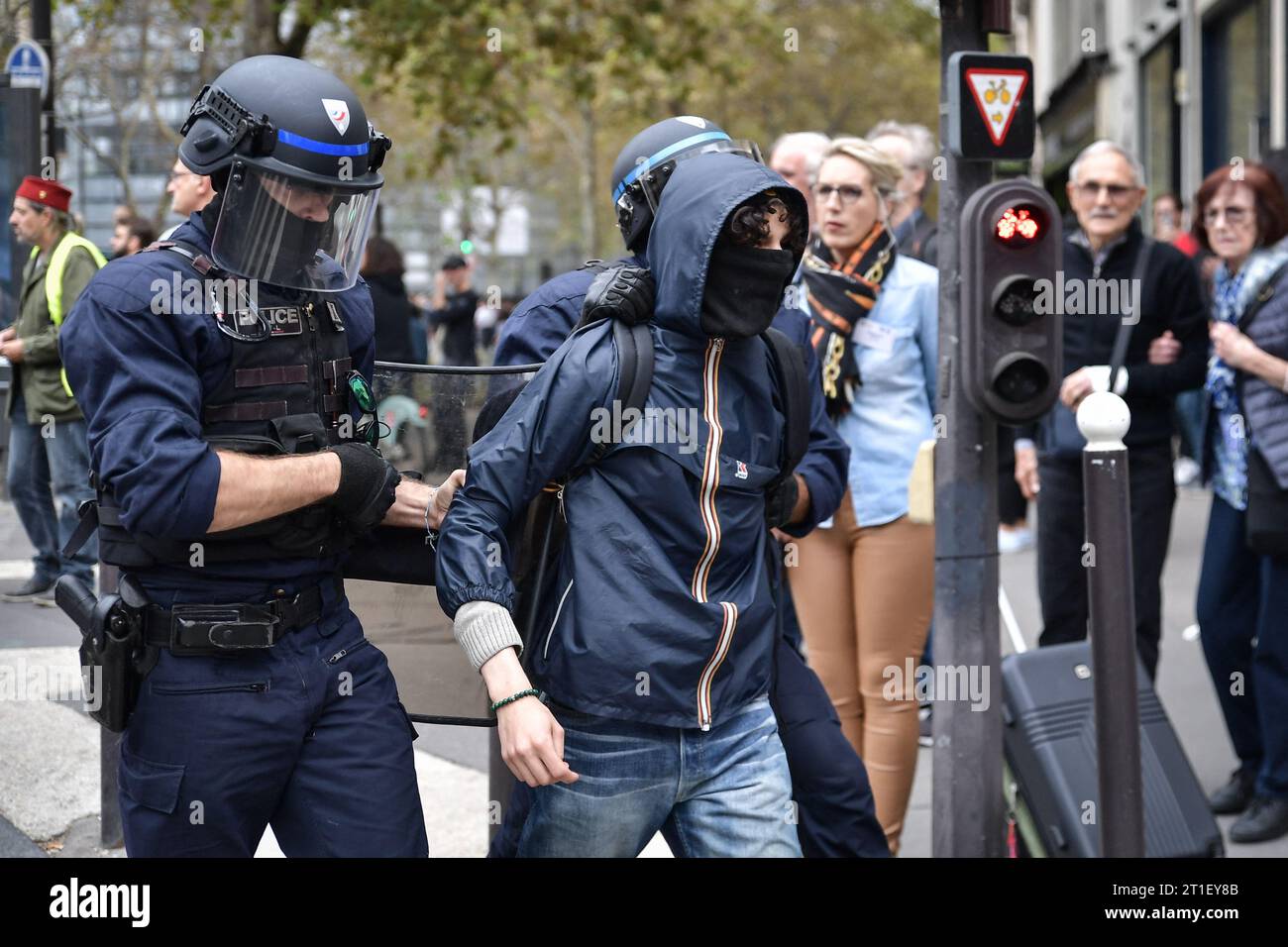 Police Injustice Riot France on October 13, 2023, Paris, France. 13th Oct, 2023. Riot police ...