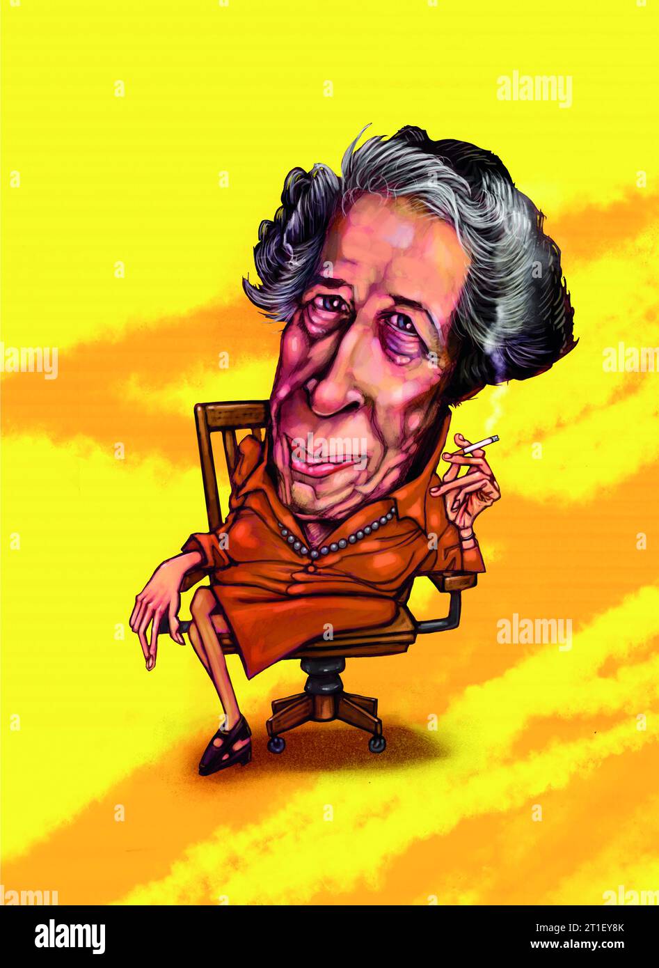 Illustration caricature, Hannah Arendt (Johanna Arendt) German-born