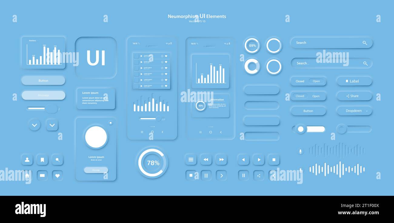 The user interface elements for the mobile app are blue. Stock Vector