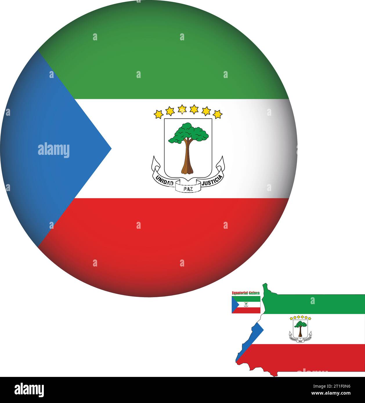 Equatorial Guinea Flag Round Shape Stock Vector