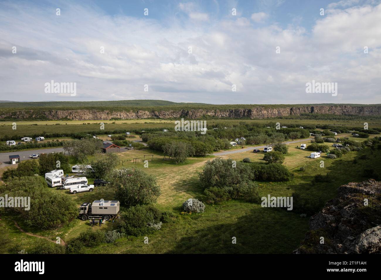 Ásbyrgi canyon camping site Iceland Stock Photo