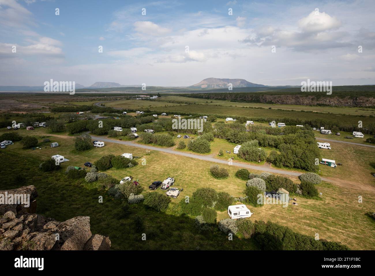 Ásbyrgi canyon camping site Iceland Stock Photo