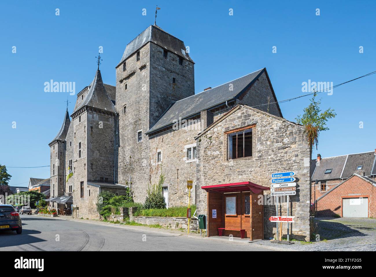Avouerie d'Anthisnes, 12th century advocatus' donjon / medieval keep in the village Anthisnes, province of Liège, Belgian Ardennes, Wallonia, Belgium Stock Photo