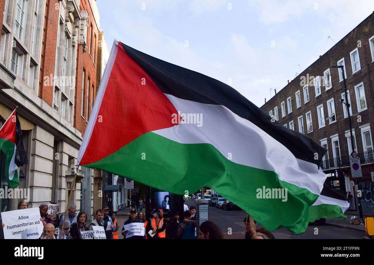 London, UK. 13th October 2023. Pro-Palestine protesters gather outside Labour Party Leader Keir Starmer’s offices at Crowndale Centre in Camden in response to his support of Israel, as the Israel-Hamas war continues. Credit: Vuk Valcic/Alamy Live News Stock Photo