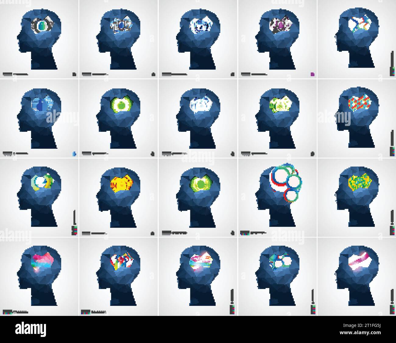 Set of Creative brain concept backgrounds with triangular grid. Artificial Intelligence concept. Vector science illustration Stock Vector