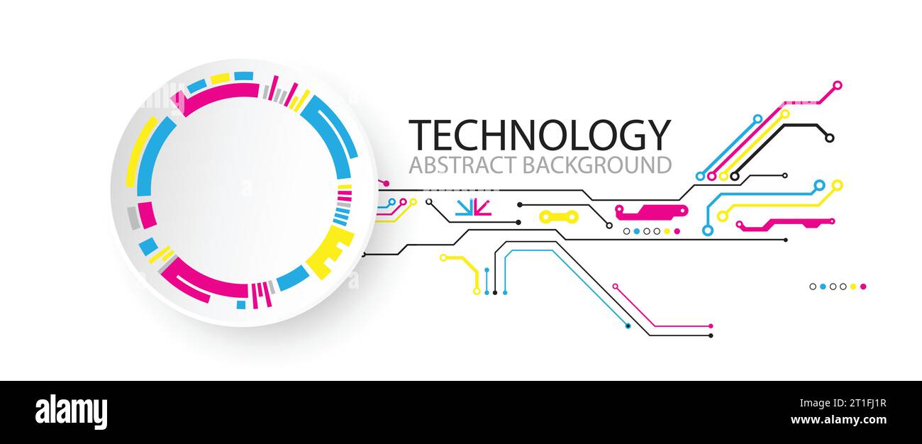 Abstract technological background with various elements. CMYK concept ...