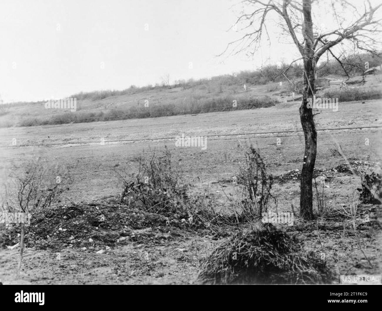 First World War Photographers Photograph made with the camera in the position shown in Q 113418 and shows the view commanded by the reconnaissance position. La Forge Ferme, 3 kilometres north of Varennes-en-Argonne, Meuse. Stock Photo