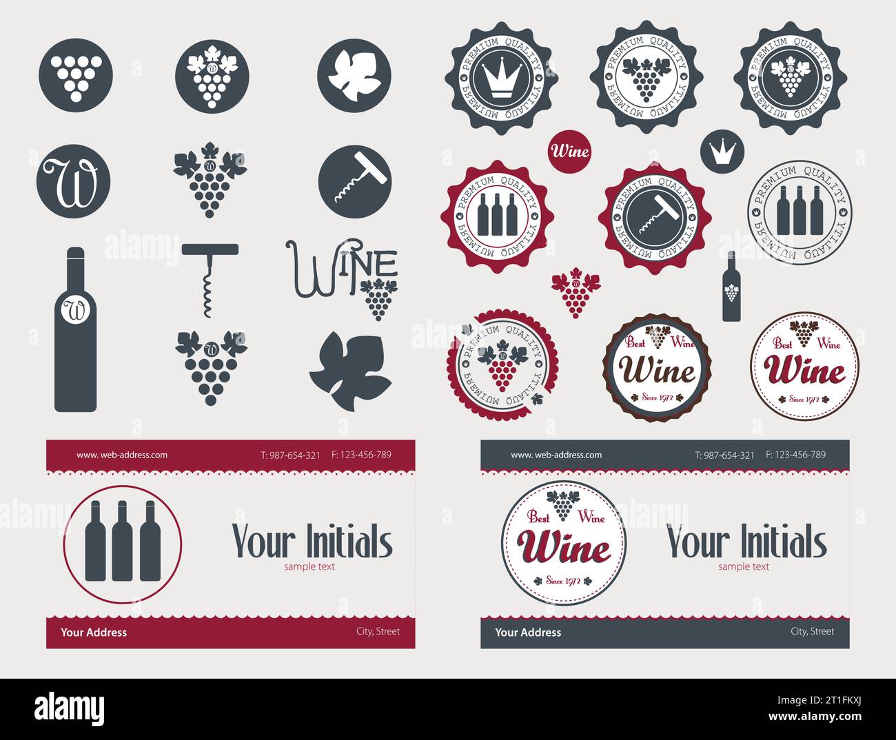Collection of Premium Quality Wine Labels with retro vintage styled
