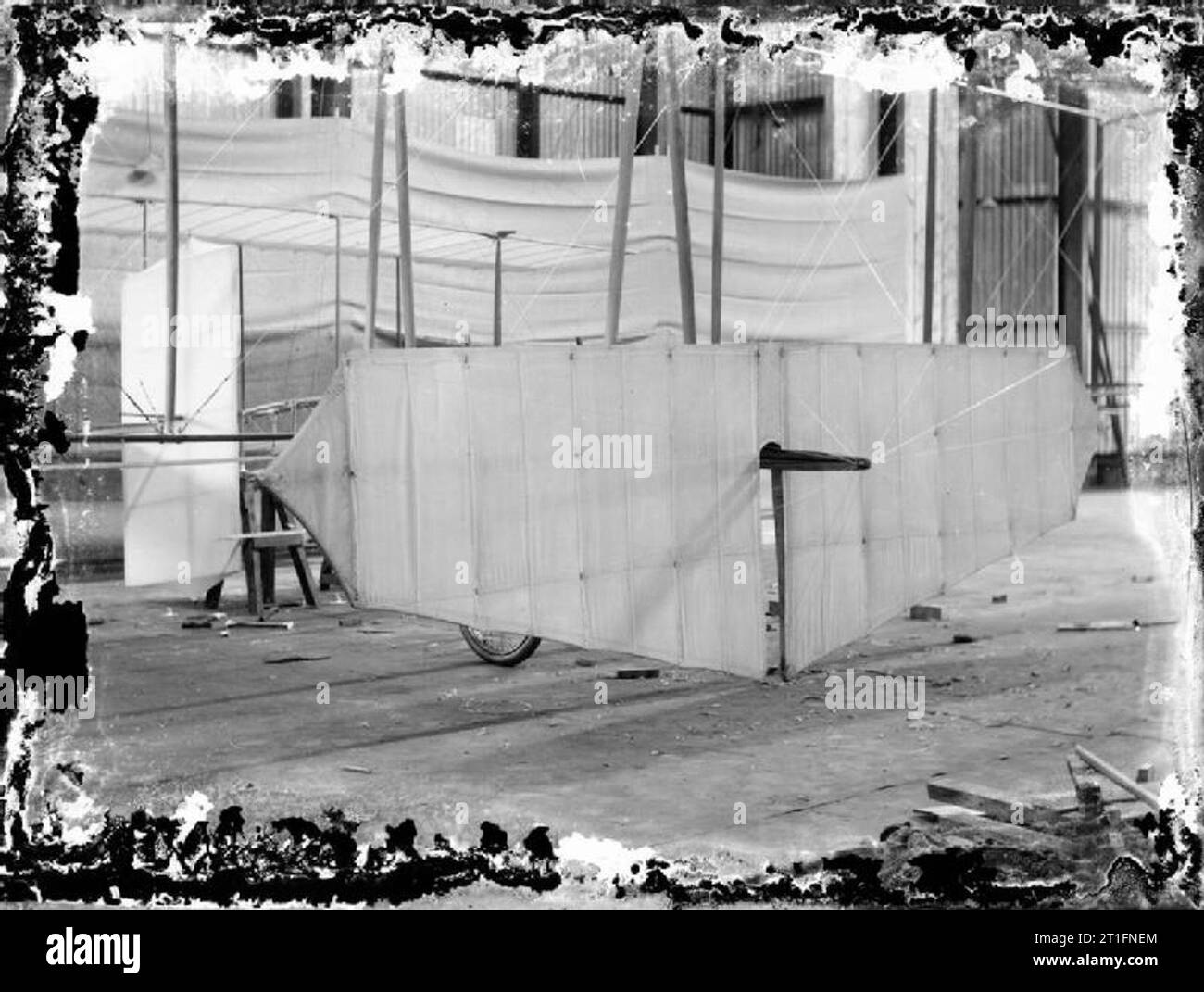 Aviation in Britain Before the First World War The front elevator during construction of the British Army Aircraft I, inside 'B' airship shed. Cody began building the British Army Aircraft I in 1907 with the design similar to the kites and glider that he had successfully flown. It had twin propellers, chain driven by a single 50 hp Antoinette engine, the propellers were situated behind the leading edge of and between the upper and lower wings. When he had finished building the aircraft Cody carried out an extensive period of tests to the aircraft often involving hops off the ground. Throughout Stock Photo