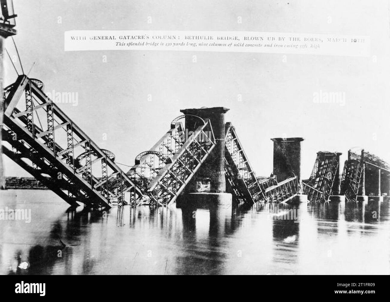 The Second Boer War, 1899-1902 Bethulie Bridge blown up by the Boers on 10 March 1900. Stock Photo