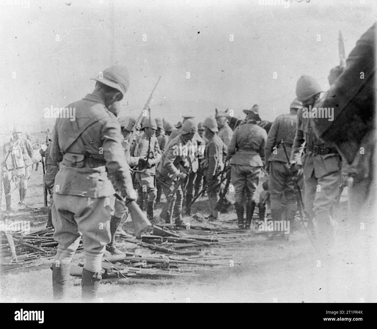 The Second Boer War, 1899-1902 British soldiers collecting captured rifles of the Boer fighters. Stock Photo