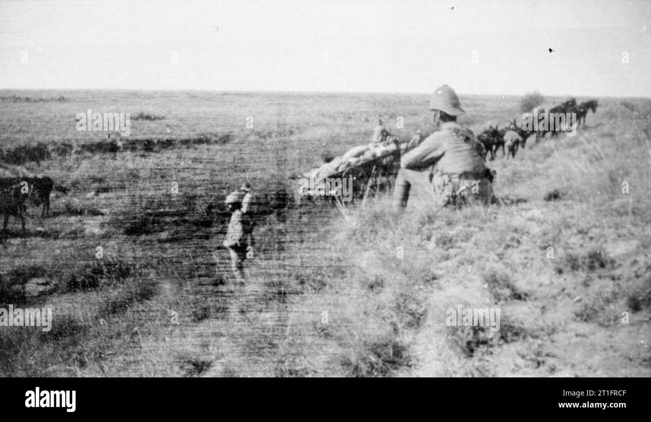 The Second Boer War, 1899-1902 British soldier resting in the field while a supply wagon moves on. Stock Photo