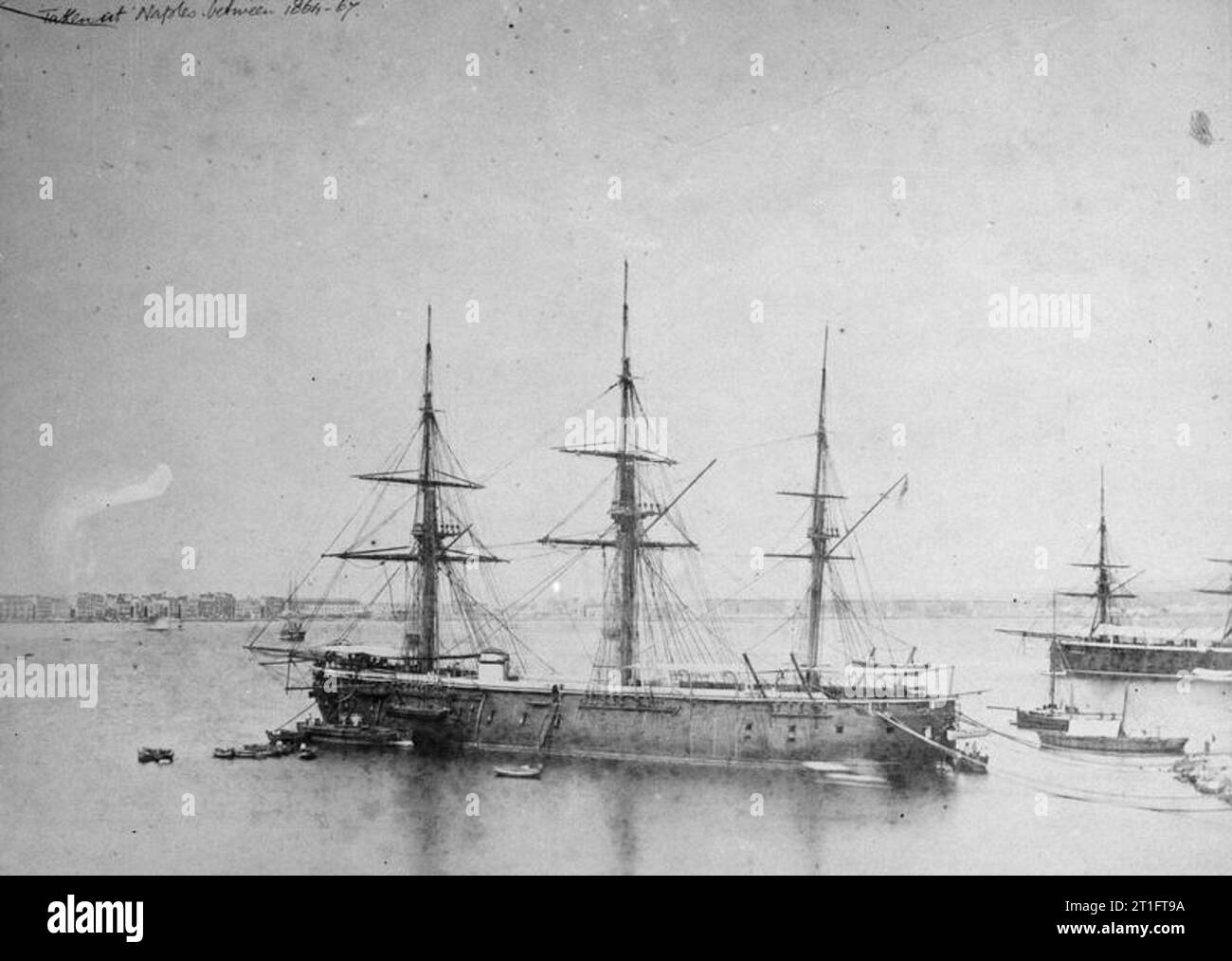 Royal Navy Ship Pre-1914 HMS Royal Oak Prince Consort-class ironclad. Taken at Naples between 1864-1867, 3/4 broadside, stern view. Stock Photo
