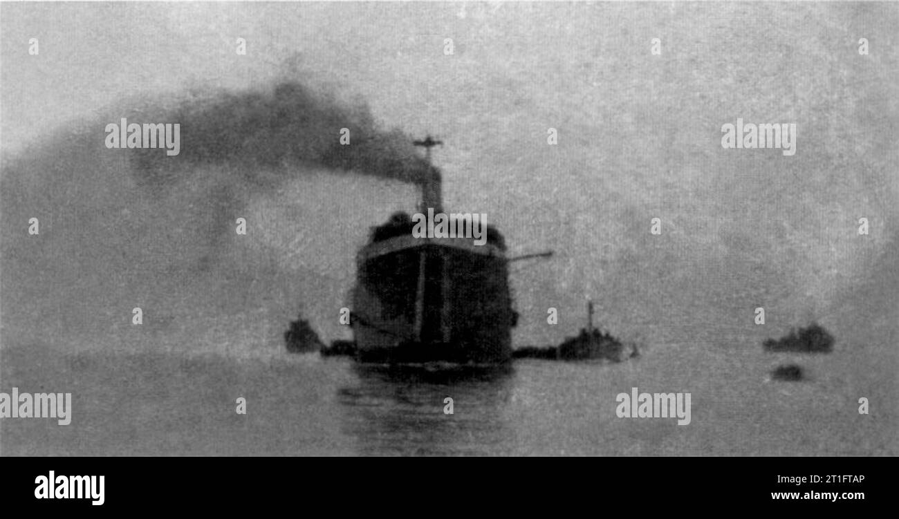 . Converted collier SS River Clyde approaches V Beach, Cape Helles, 25 ...