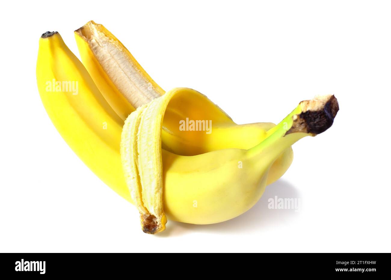 Two bananas hugging isolated on white background Stock Photo