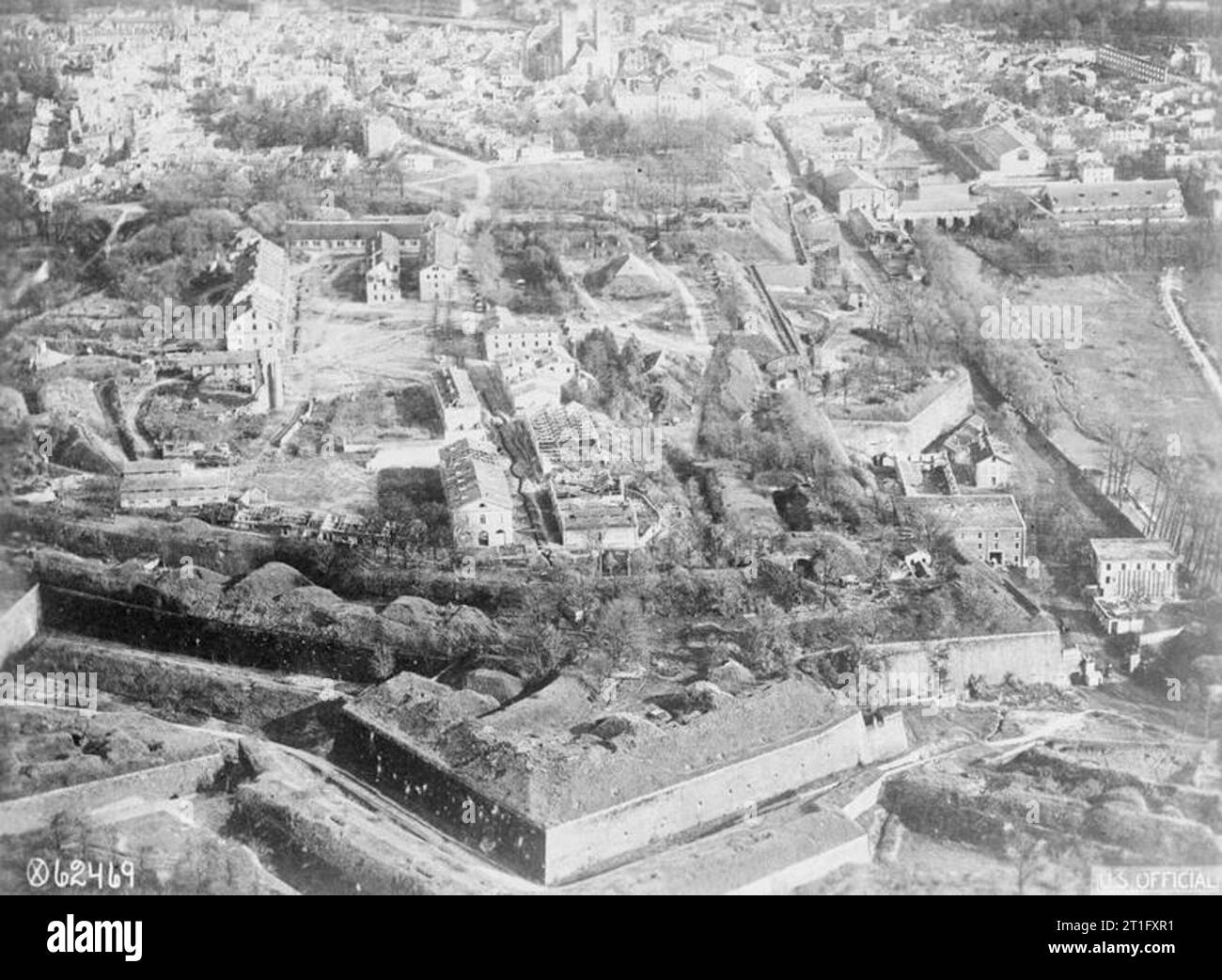 Aerial Photographs of the Western Front Aerial photograph of Verdun. Stock Photo