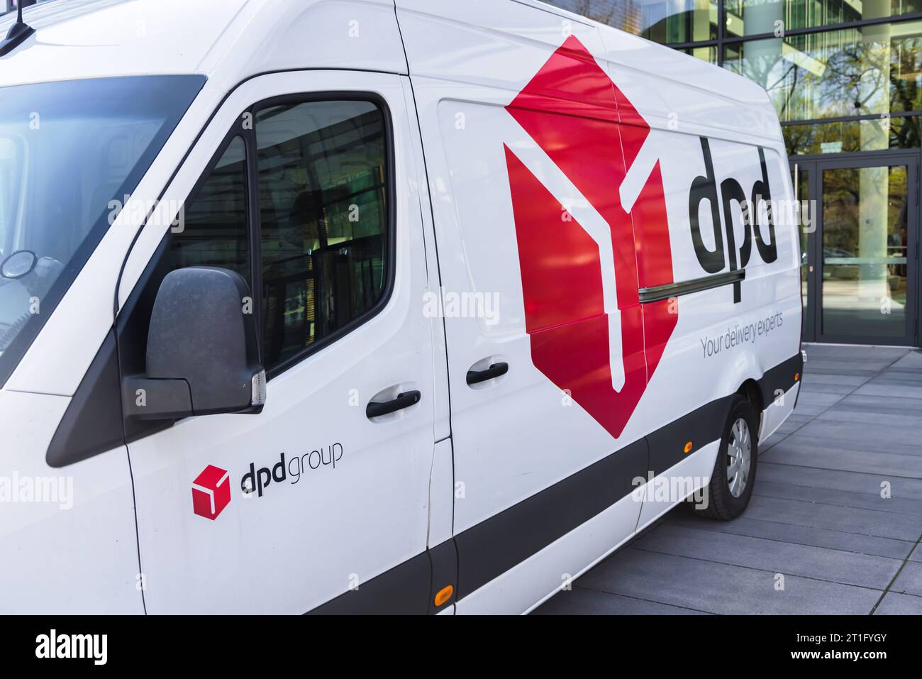Munich, Germany - April 05, 2023: Logo of the DPD brand on a Germany ...