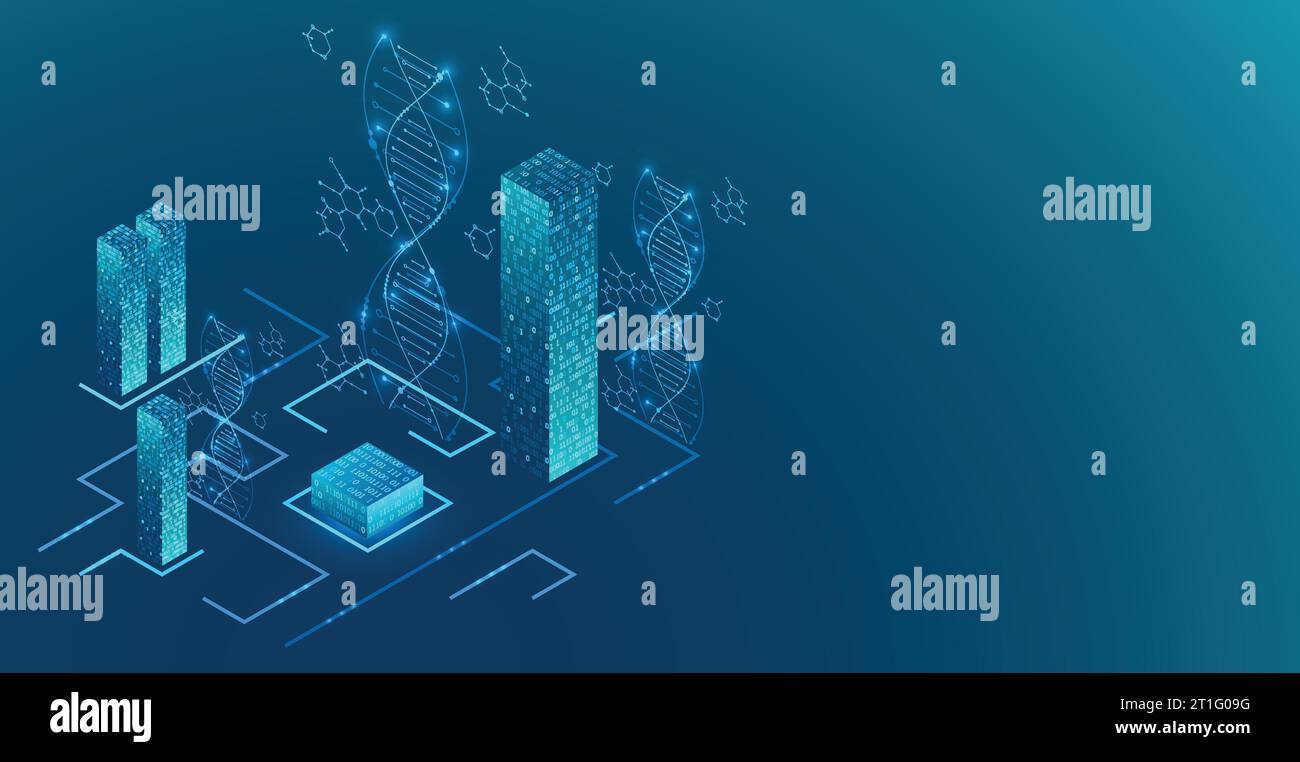 Isometric science concept. Abstract DNA technology background. Vector illustration Stock Vector