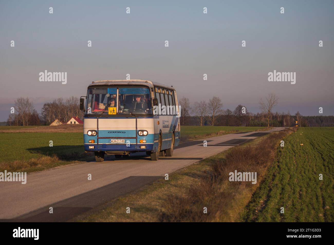 13.12.2017. Poland, Bogusławki. Autosan H9 from PKS Skierniewice, depot in Rawa Mazowiecka as a schoolbus. Stock Photo