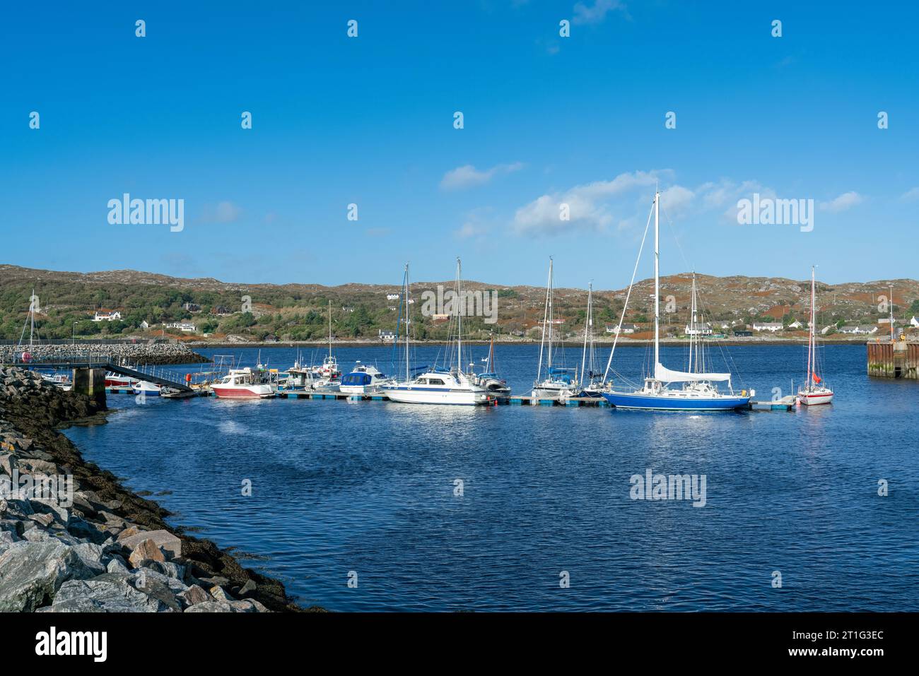 A view overlooking Lochinver harbour in scotland Stock Photo