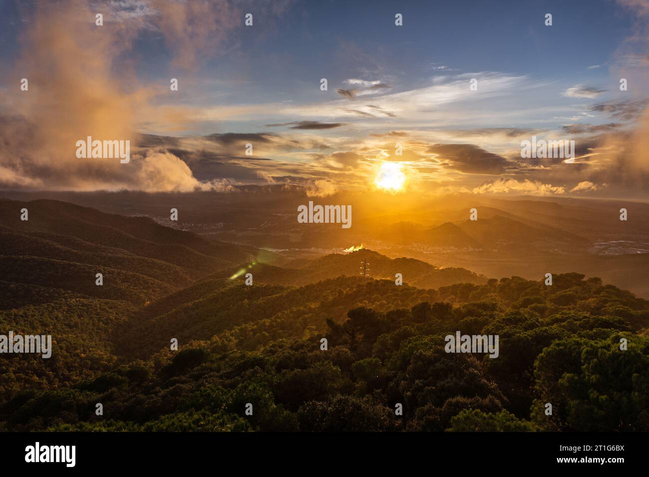 A sunset over the hills of Anoia Stock Photo