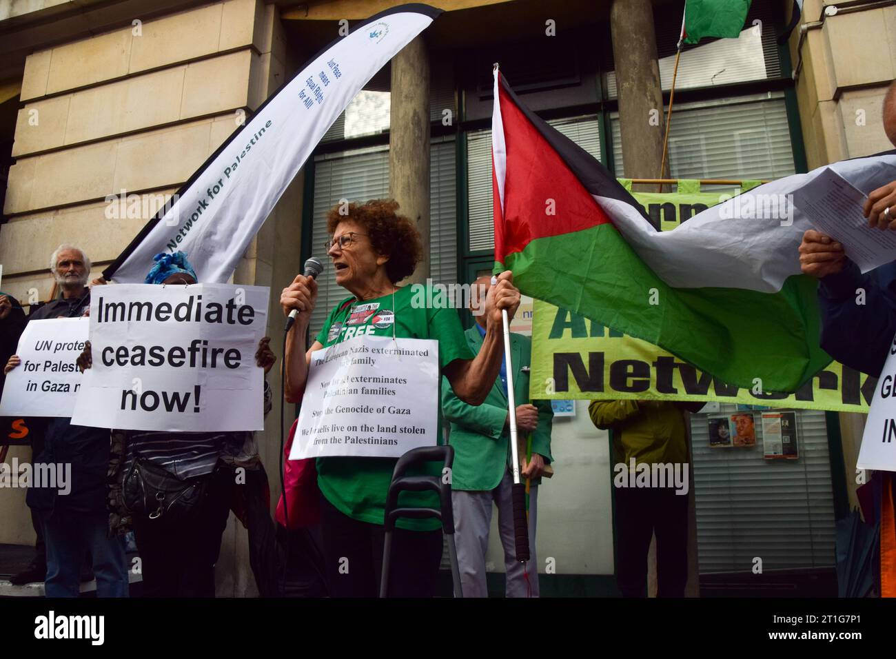 London, UK. 13th October 2023. Pro-Palestine protesters gather outside Labour Party Leader Keir Starmer’s offices at Crowndale Centre in Camden in response to his support of Israel, as the Israel-Hamas war continues. Credit: Vuk Valcic/Alamy Live News Stock Photo