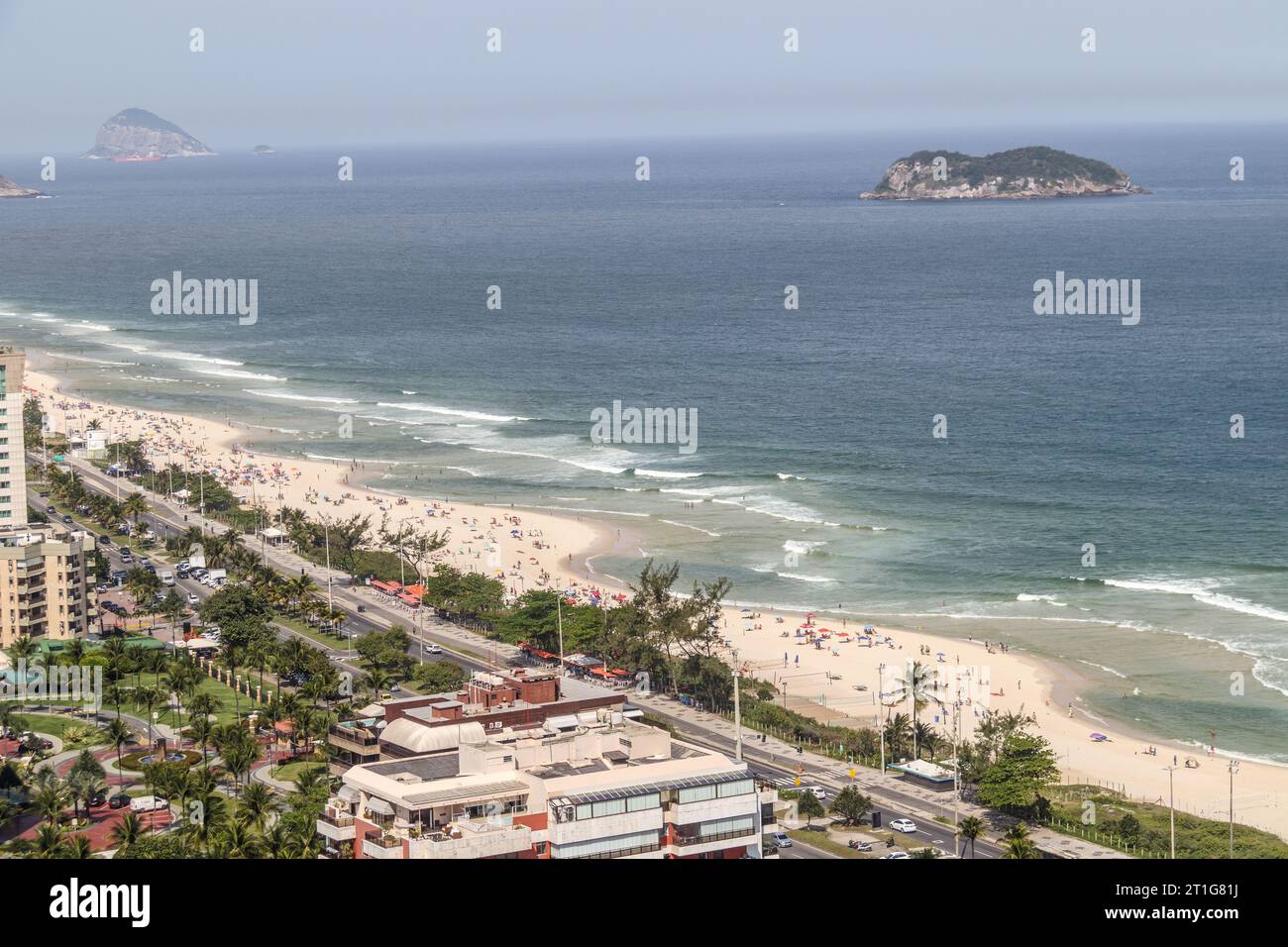 View of Barra da Tijuca beach in Rio de Janeiro, Brazil. Stock Photo