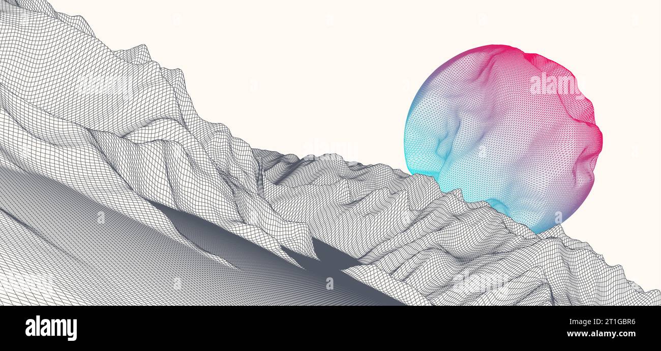 Abstract sphere. Wireframe landscape background. Futuristic vector illustration. Stock Vector