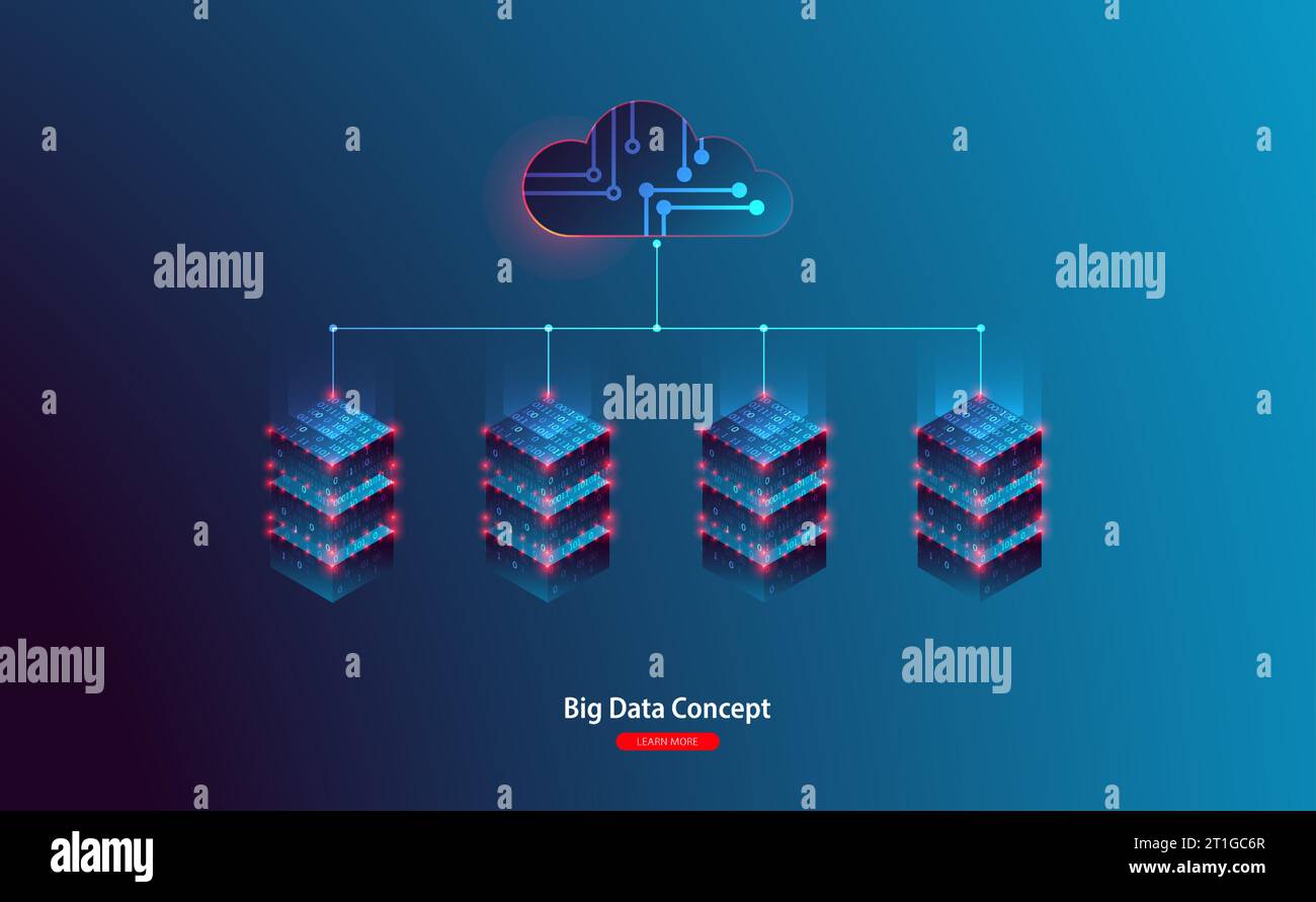 Cloud computing, storage, hosting, services. Vector concept. Computer technology, network, database, internet center. Stock Vector