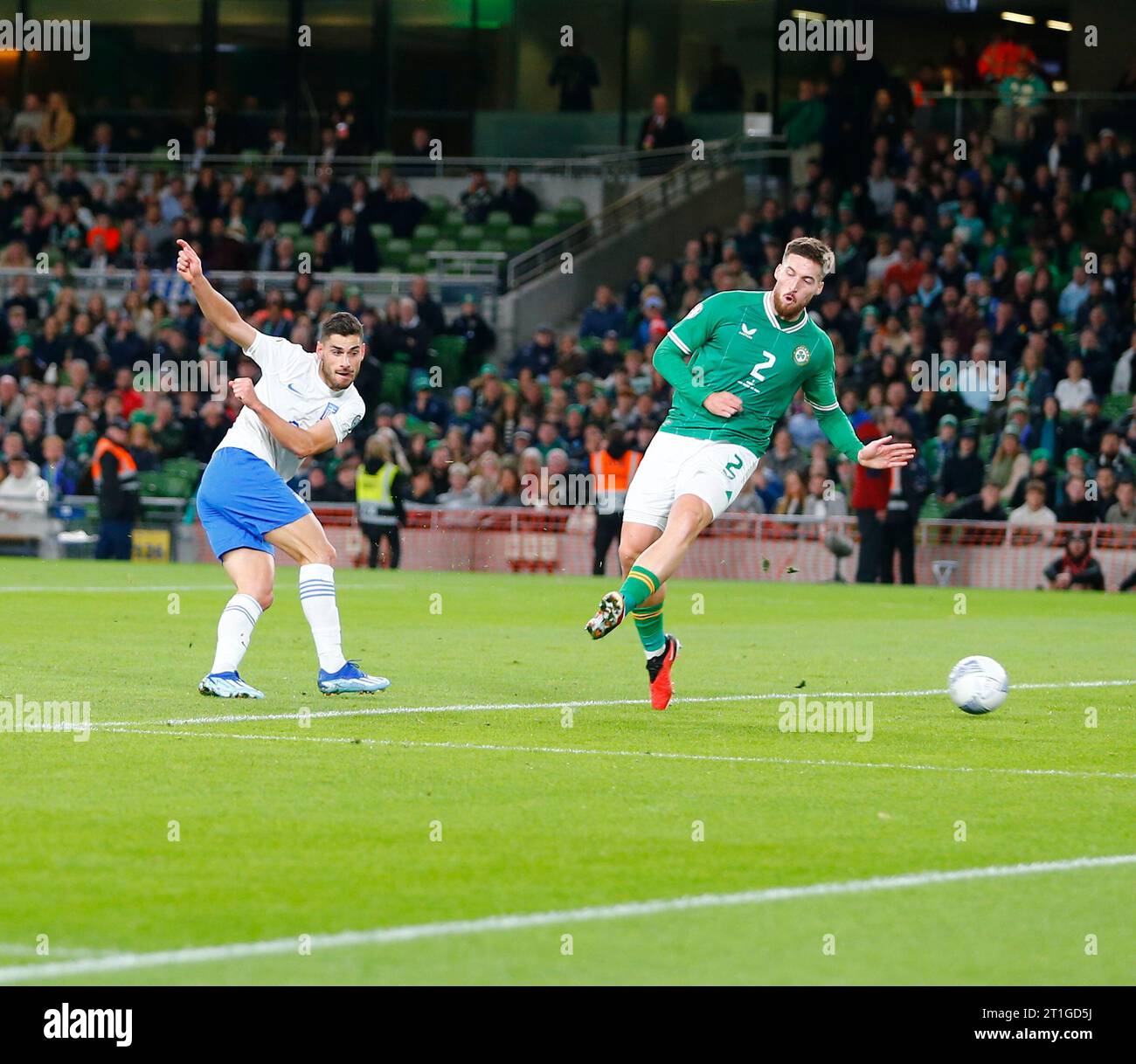 Aviva Stadium, Dublin, Ireland. 13th Oct, 2023. International Football  Group B Euro 2024 Qualifier, Republic of Ireland versus Greece; Giorgos  Masouras scores Greece 2nd goal in the 45th minute Credit: Action Plus