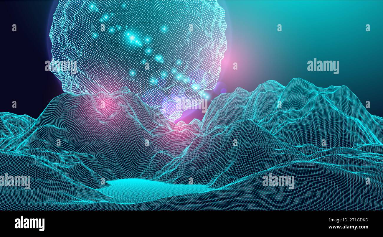 Abstract sphere. Wireframe landscape background. Futuristic vector illustration. Stock Vector