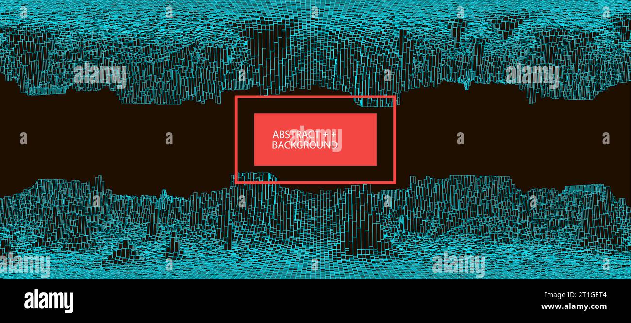 Square pattern. Wireframe landscape background. Futuristic vector illustration. Stock Vector