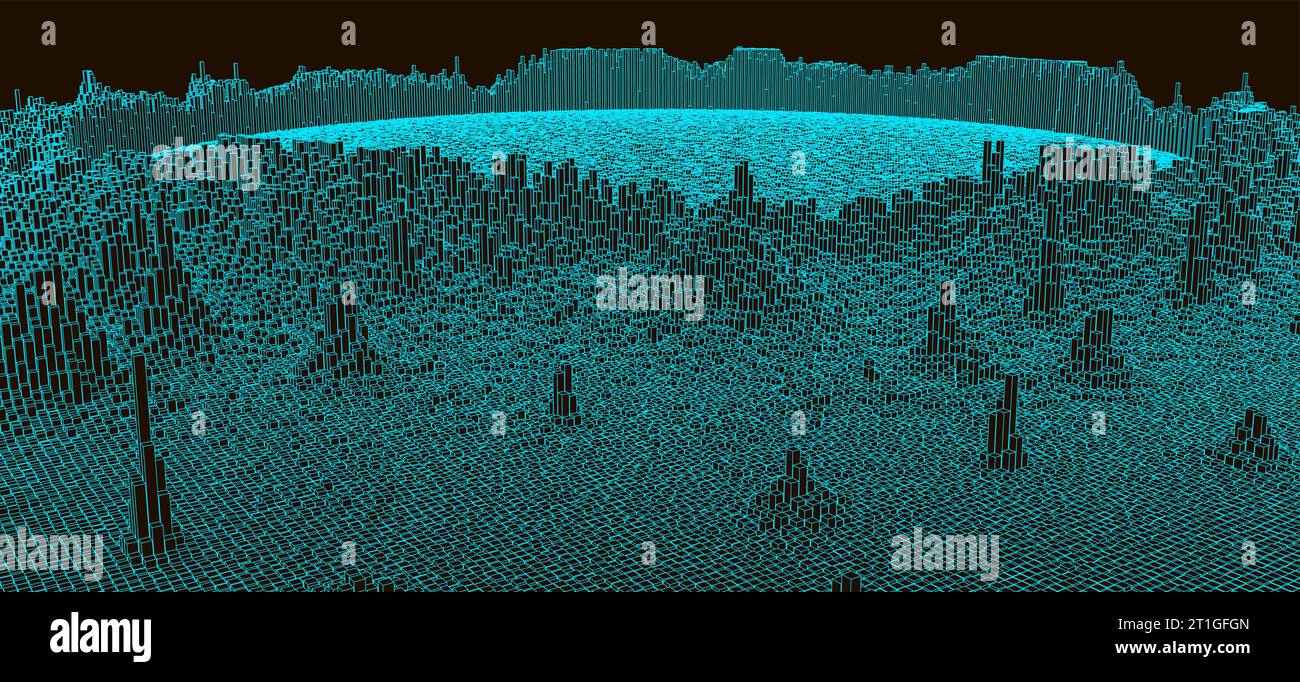 Square pattern. Wireframe landscape background. Futuristic vector illustration. Stock Vector
