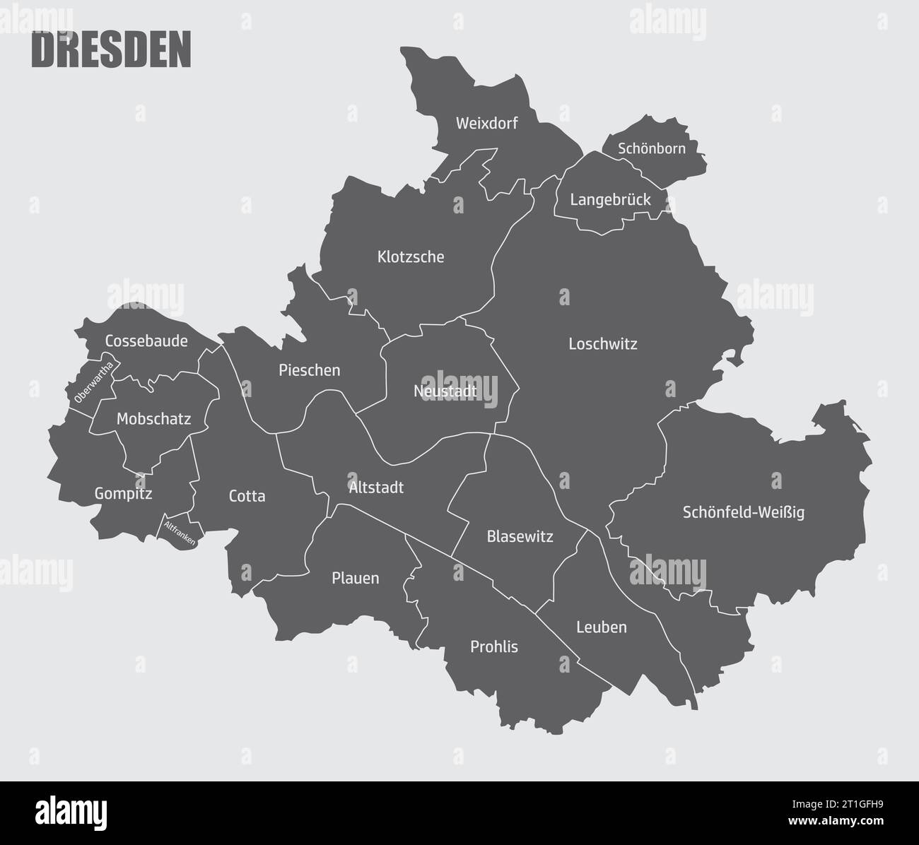 Dresden administrative map isolated on gray background, Germany Stock Vector